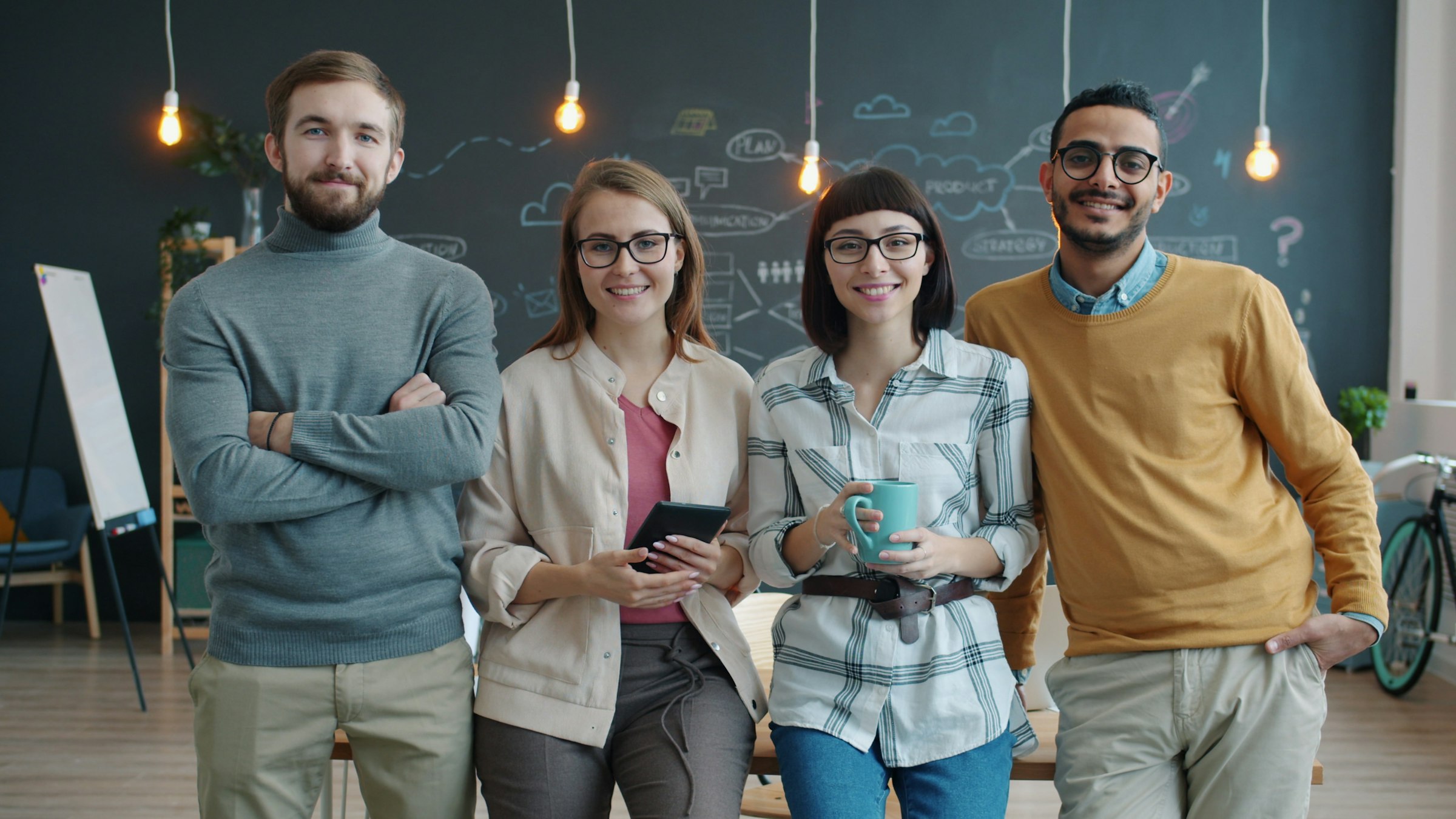 A team collaborating around a table in a creative office